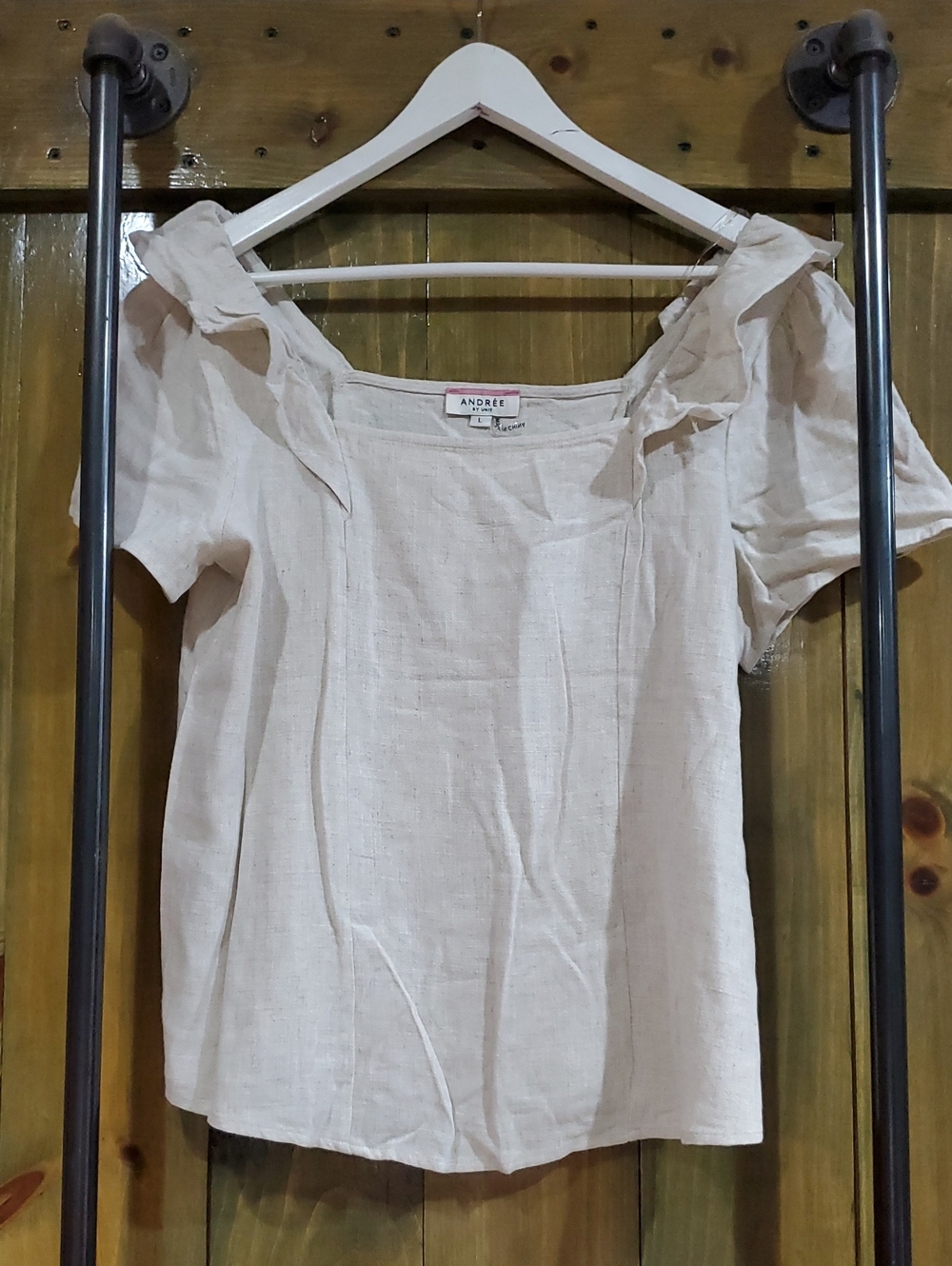 Andree Cream Short-Sleeve Square Neck Linen Top Coastal Resort Casual Lounge